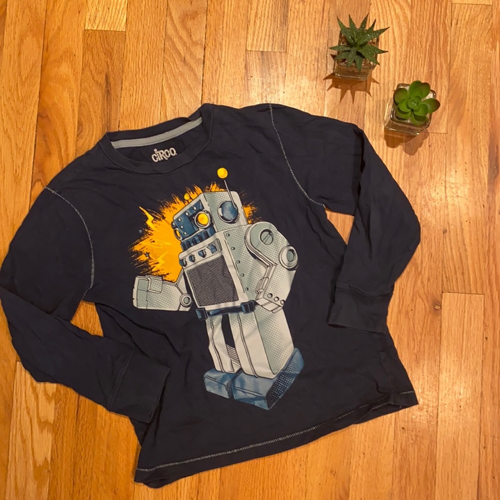 Circo Shirt Long Sleeve Robot Blue Size 6/7 Cotton